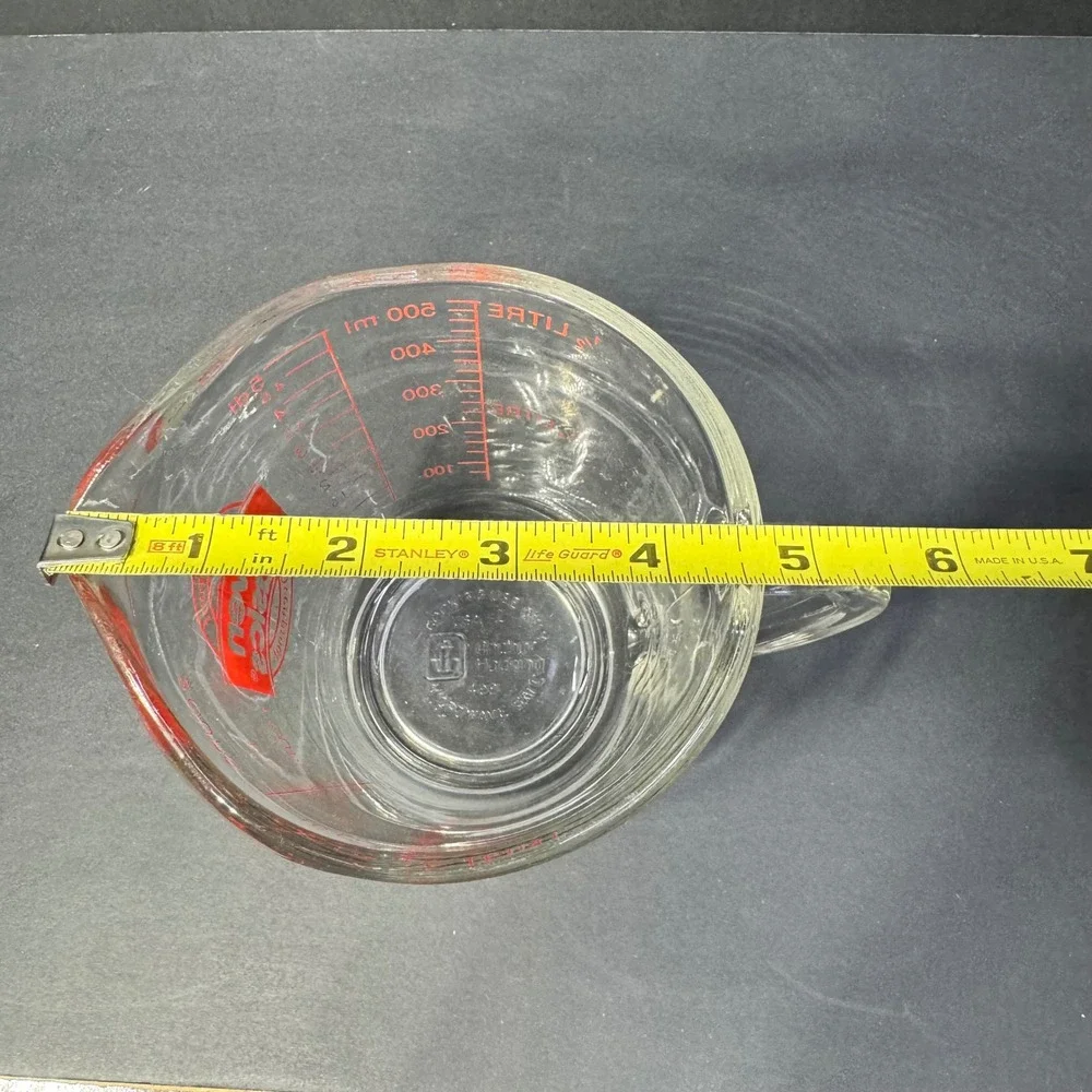 Anchor Hocking Oven Basics Glass Measuring Cup 2 Cup 16 oz Clear Red‎ Letter VTG